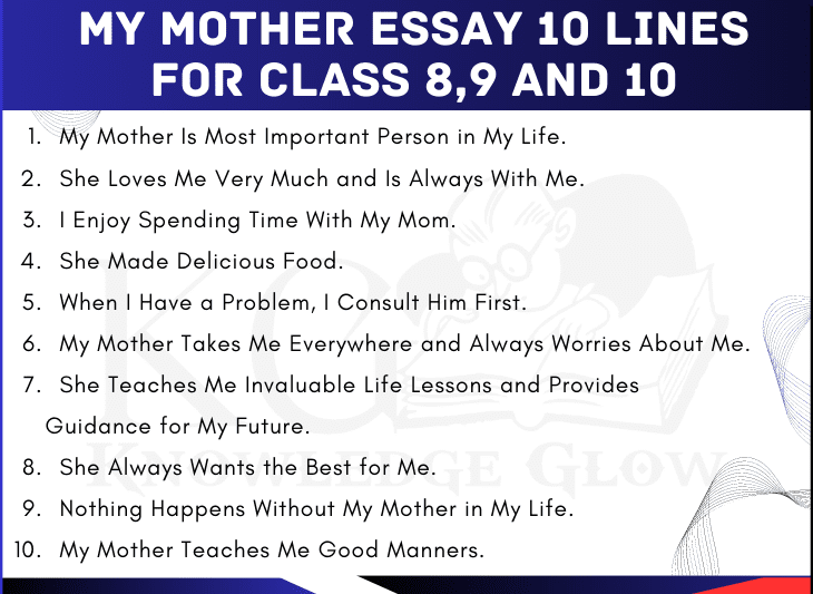 My Mother Essay 10 Lines for Class 8, My Mother Essay 10 Lines for Class 9, My Mother Essay 10 Lines for Class 10
