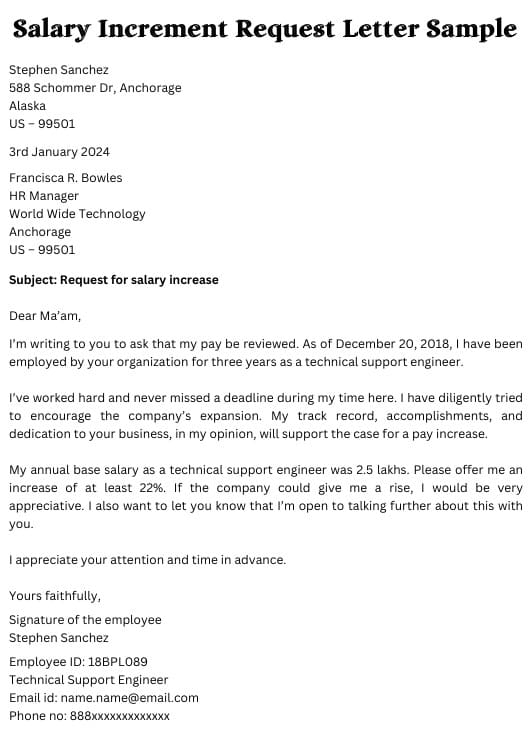 Salary Increment Request Letter Sample